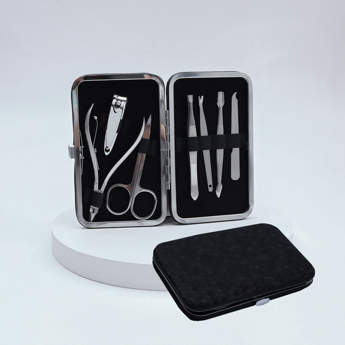 Набор маникюрный, 7 предметов, в футляре, цвет чёрный Набор маникюрный, 7 предметов, в футляре, цвет чёрный