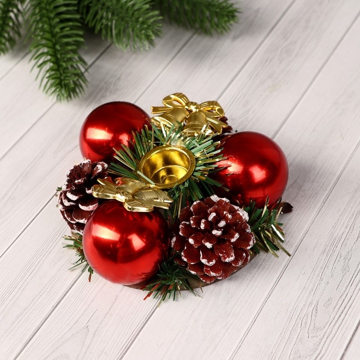 Подсвечник на одну свечу Подсвечник на одну свечу "Колокольчики" шишки, шарики, 11х4 см отв d-2 см