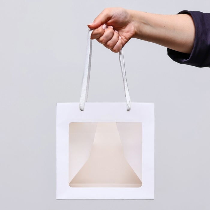 Пакет подарочный, крафт, с окном, «Белый», 20 х 20 х 20 см Пакет подарочный, крафт, с окном, «Белый», 20 х 20 х 20 см