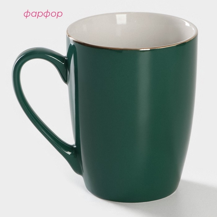 Кружка фарфоровая Доляна «Изумруд. Линия», 350 мл, цвет зелёный Кружка фарфоровая Доляна «Изумруд. Линия», 350 мл, цвет зелёный