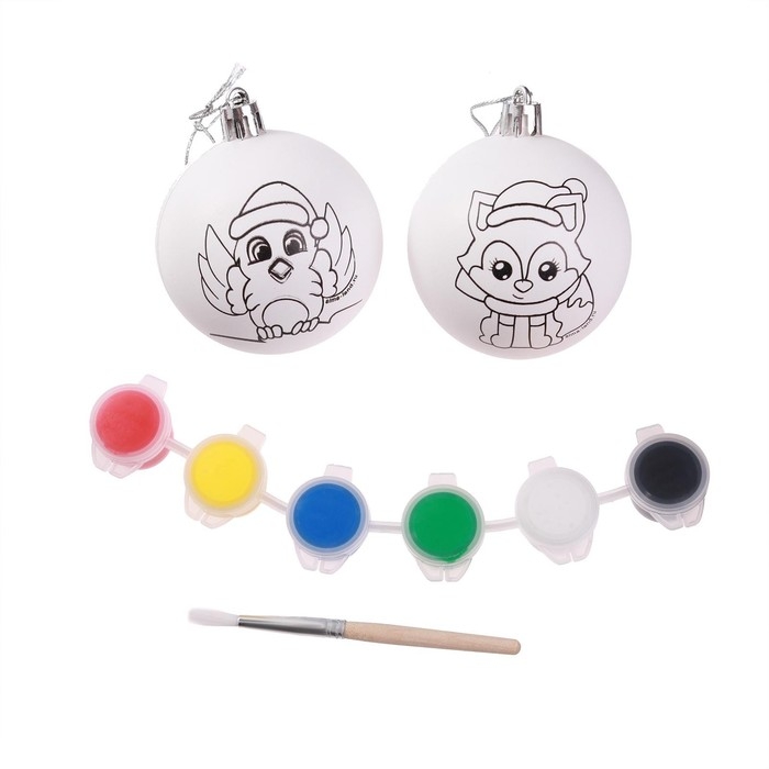 Ёлочные шары под раскраску на новый год «Новогодняя сказка»,краски, 2 шт, новогодний набор для творчества Ёлочные шары под раскраску на новый год «Новогодняя сказка»,краски, 2 шт, новогодний набор для творчества