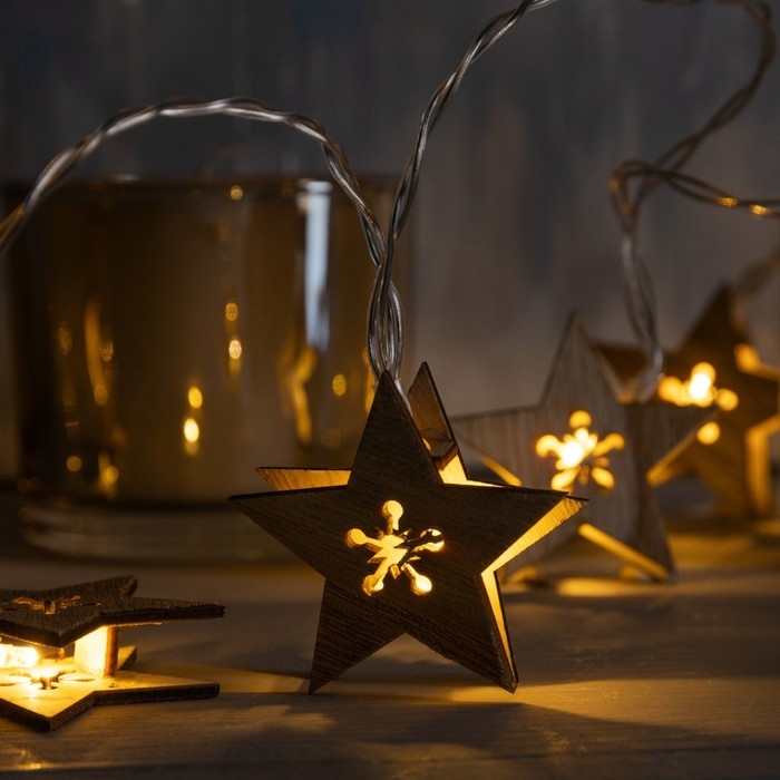 Гирлянда «Нить» 2.5 м с насадками «Звезда», IP20, прозрачная нить, 10 LED, батарейки AAх2 (нет в комплекте), свечение тёплое белое Гирлянда «Нить» 2.5 м с насадками «Звезда», IP20, прозрачная нить, 10 LED, батарейки AAх2 (нет в комплекте), свечение тёплое белое