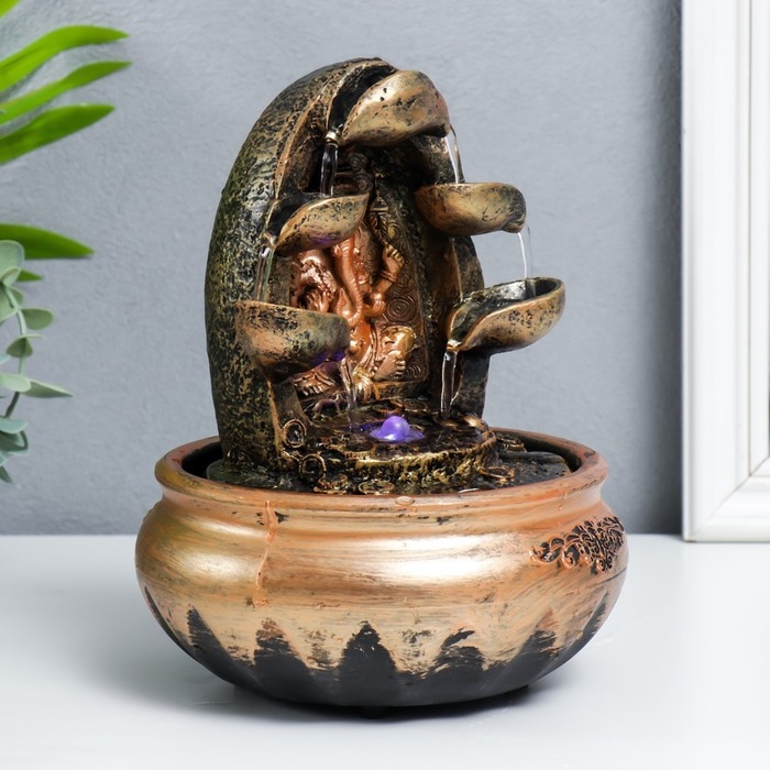 Фонтан настольный с подсветкой Фонтан настольный с подсветкой "Ганеша с 5-ю чашами" 22,5х16х16 см