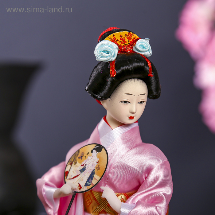 Кукла коллекционная  Кукла коллекционная "Японка в розовом кимоно с опахало" 25х9,5х9,5 см