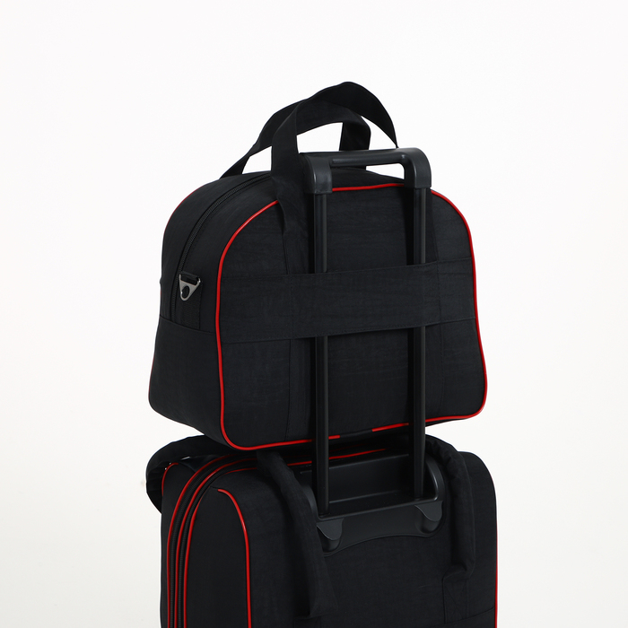 Чемодан малый 37 л (S) с сумкой, отдел на молнии, с расширением, цвет чёрный