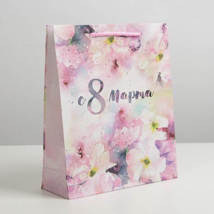 Пакет подарочный ламинированный вертикальный, упаковка, «С 8 марта», ML 21 х 25 х 8 см