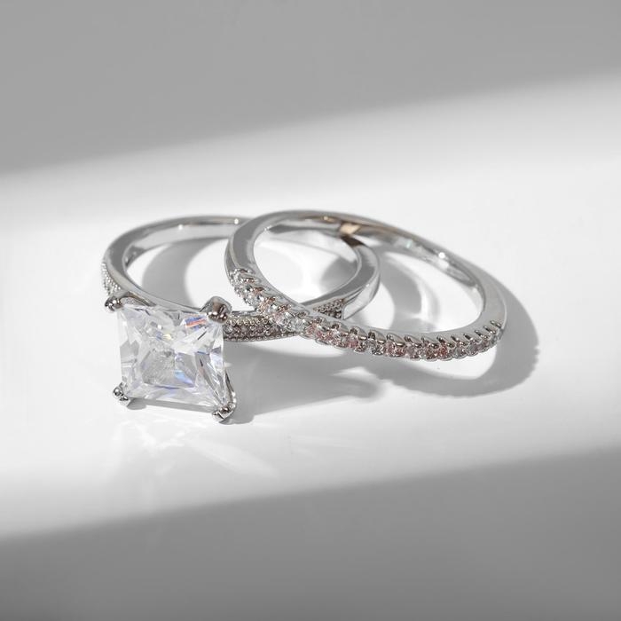 Кольцо "Сокровище" крупный кристалл, цвет белый в серебре, размер 16