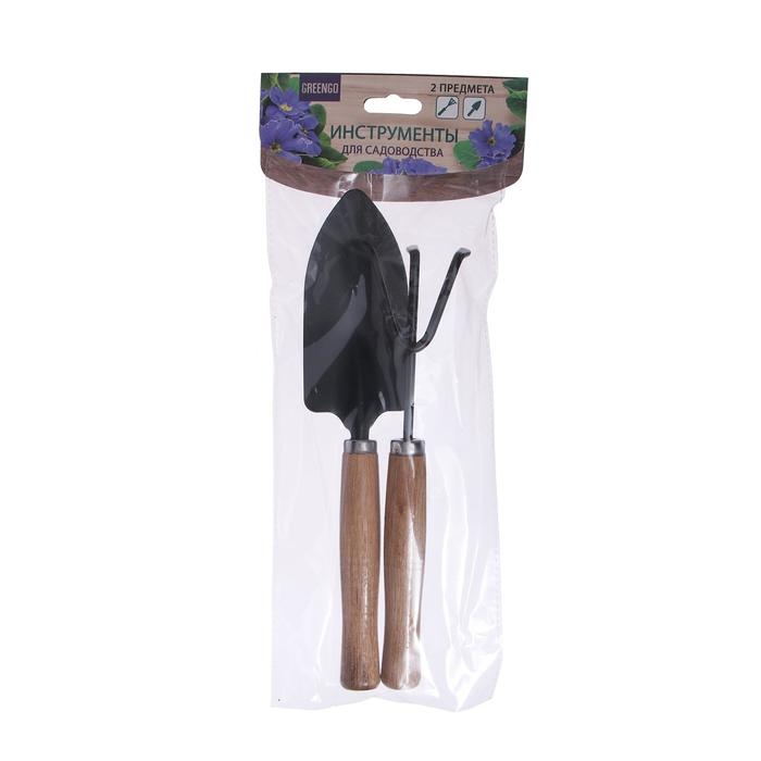 Набор садового инструмента, 2 предмета: рыхлитель, совок, длина 26 см, деревянные ручки, Greengo Набор садового инструмента, 2 предмета: рыхлитель, совок, длина 26 см, деревянные ручки, Greengo