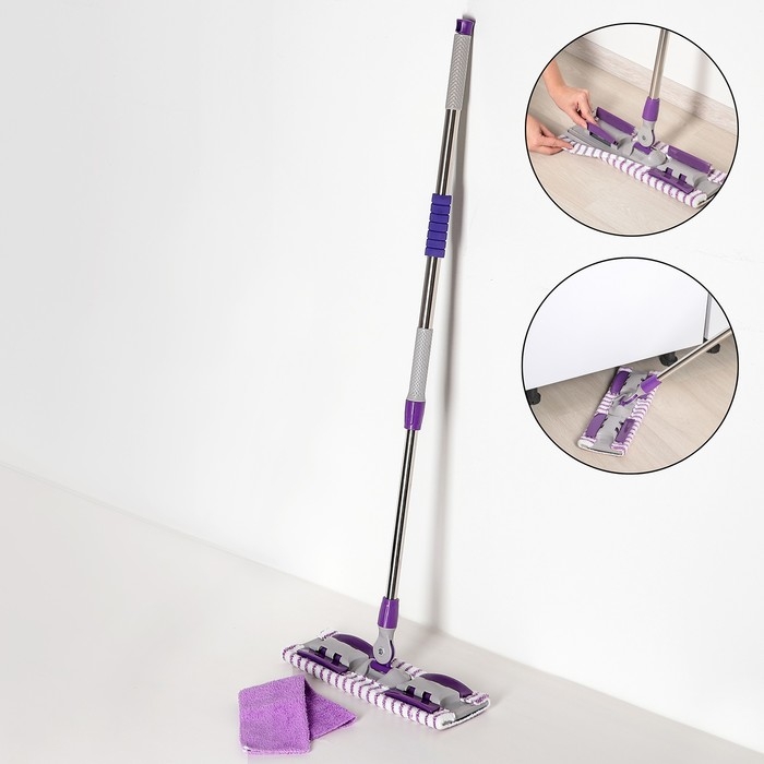 Швабра для мытья пола плоская Доляна, насадка из микрофибры 40×12 см, телескопическая стальная ручка 74-109 см, цвет МИКС Швабра для мытья пола плоская Доляна, насадка из микрофибры 40×12 см, телескопическая стальная ручка 74-109 см, цвет МИКС