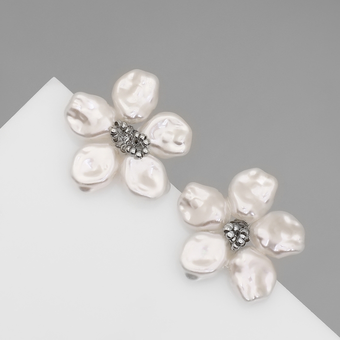 Серьги с жемчугом «Эксклюзив» цветок, цвет серебро Серьги с жемчугом «Эксклюзив» цветок, цвет серебро