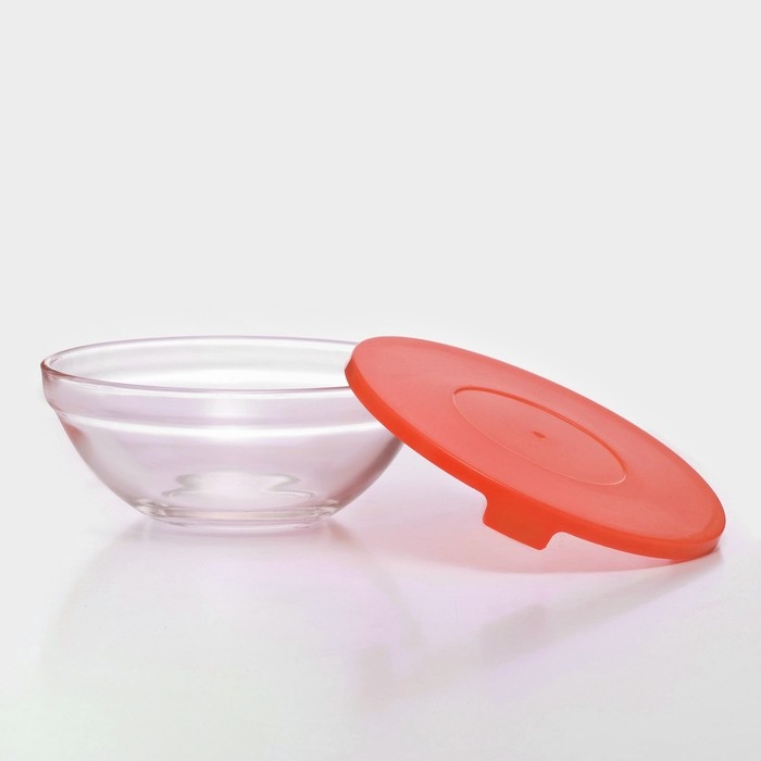 Набор стеклянных салатников Доляна &laquo;Классика&raquo; с крышками, 5 предметов: 900 мл (17&times;7,6 см), 500 мл (16&times;6 см), 350 мл (12,5&times;5,4 см), 200 мл (10,5&times;4,5 см), 130 мл (9&times;3,7 см), цвет красный