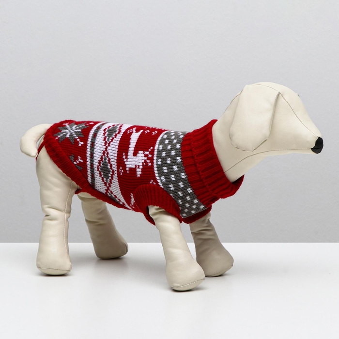 Свитер Свитер "Бегущие олени", XS (ДС 17, ОШ 17, ОГ 23-37 см), бордовый