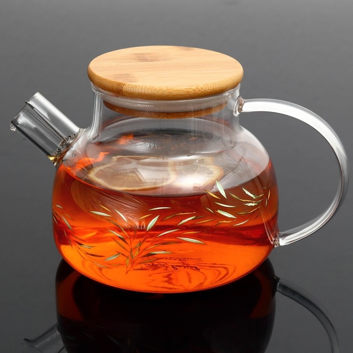 Чайник стеклянный заварочный с бамбуковой крышкой «Тропики», 800 мл Чайник стеклянный заварочный с бамбуковой крышкой «Тропики», 800 мл