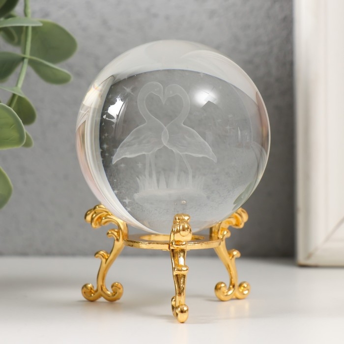 Сувенир стекло  Сувенир стекло "Фламинго" d=6 см ажурная подставка 8,5х6х6 см