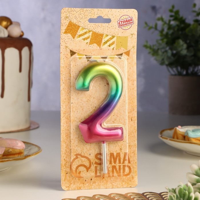 Свеча в торт  Свеча в торт "Акварель", цифра 2, 9 см, ГИГАНТ
