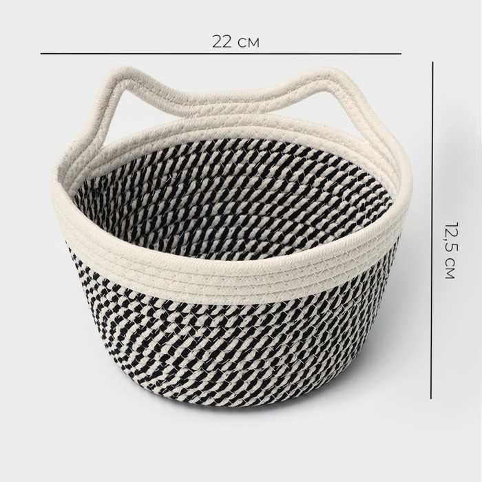 Корзина для хранения плетёная ручной работы LaDо́m «Кэтс», 22×22×12,5 см, цвет чёрно-белый Корзина для хранения плетёная ручной работы LaDо́m «Кэтс», 22×22×12,5 см, цвет чёрно-белый