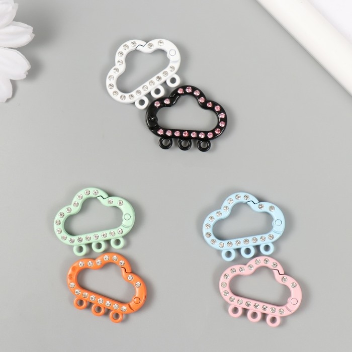 Карабин металл, пластик с кольцами Карабин металл, пластик с кольцами "Облако со стразами" МИКС 2,4х3 см