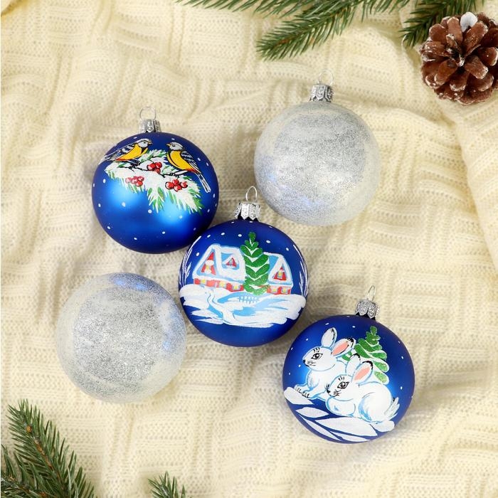 Набор новогодних шаров Набор новогодних шаров "Стужа" (набор 5 шт) 6 см, микс