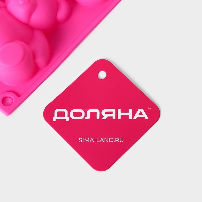 Форма для выпечки Доляна &laquo;Мишка и сердце&raquo;, силикон, 17&times;15 см, 4 ячейки, цвет розовый