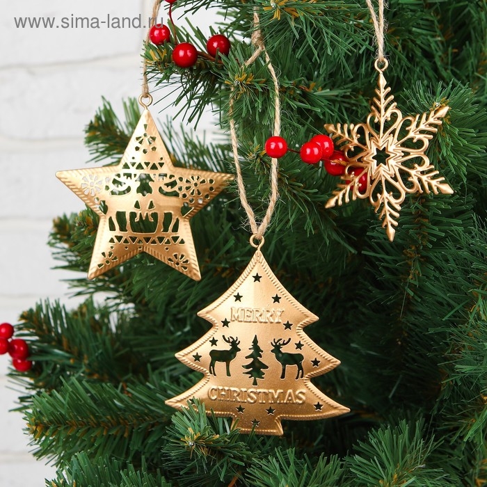 Подвеска металлическая «Новогодние чудеса», золото, МИКС Подвеска металлическая «Новогодние чудеса», золото, МИКС