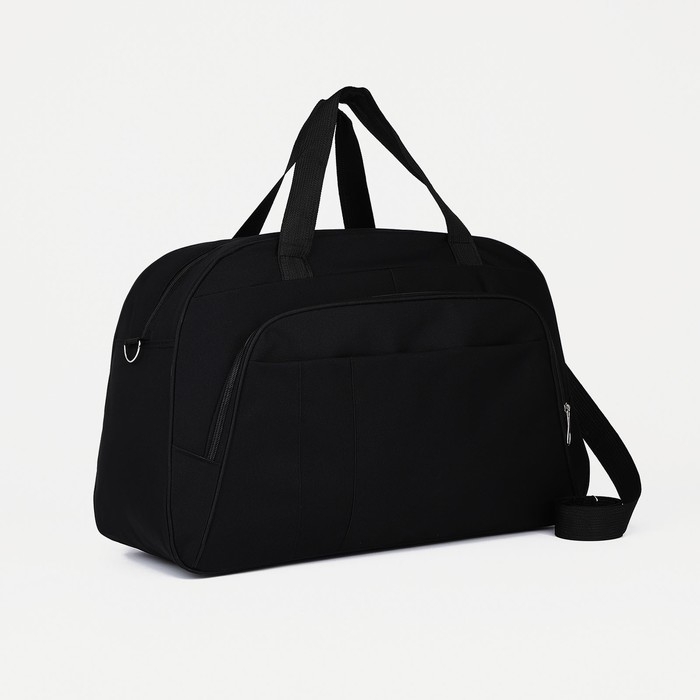 Сумка дорожная на молнии, наружный карман, длинный ремень, цвет чёрный Сумка дорожная на молнии, наружный карман, длинный ремень, цвет чёрный