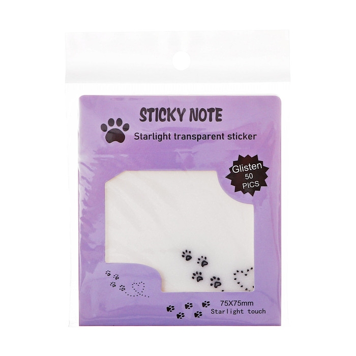 Блок с липким краем 75мм х 75мм 50л пластик прозрачные с блестками Лапки кошки Блок с липким краем 75мм х 75мм 50л пластик прозрачные с блестками Лапки кошки