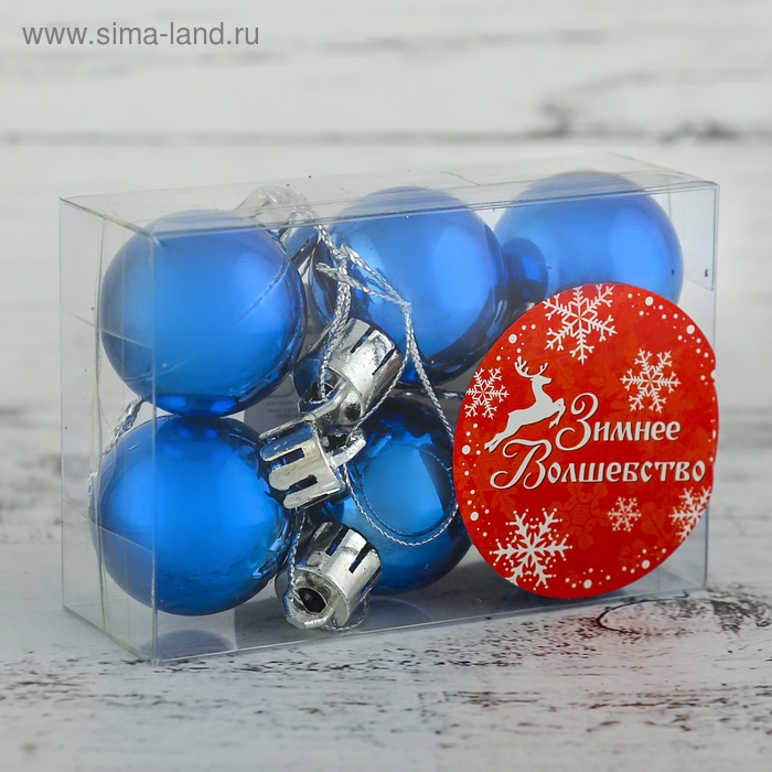 Набор шаров пластик d-3 см, 6 шт Набор шаров пластик d-3 см, 6 шт "Глянец" синий