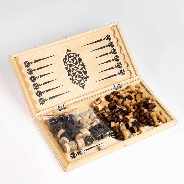 Настольные игры 3 в 1: нарды, шахматы, шашки, деревянные, большие, 40 х 40 см Настольные игры 3 в 1: нарды, шахматы, шашки, деревянные, большие, 40 х 40 см