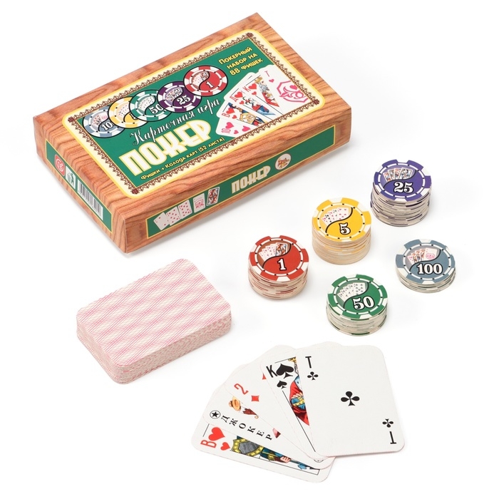 Покер, набор для игры, карты 52 л, фишки 88 шт Покер, набор для игры, карты 52 л, фишки 88 шт