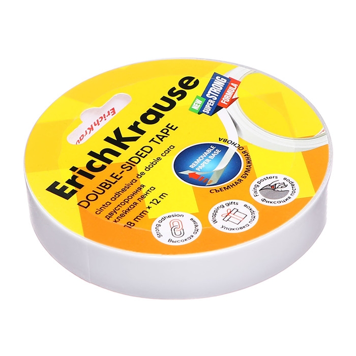 Клейкая лента двусторонняя, 18 мм х 12 метра, ErichKrause, прозрачная