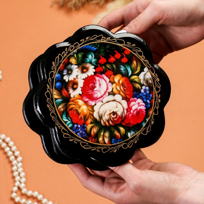 Шкатулка «Жостово», 16×16 см, лаковая миниатюра Шкатулка «Жостово», 16×16 см, лаковая миниатюра