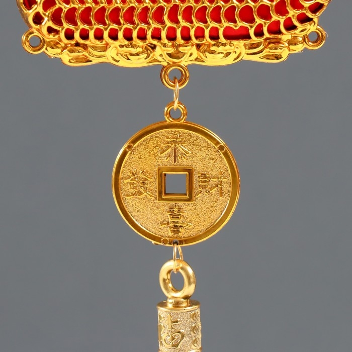 Подвеска пластик, текстиль Подвеска пластик, текстиль "Лодка Дракон с китайской монетой" 1,8х13х39 см