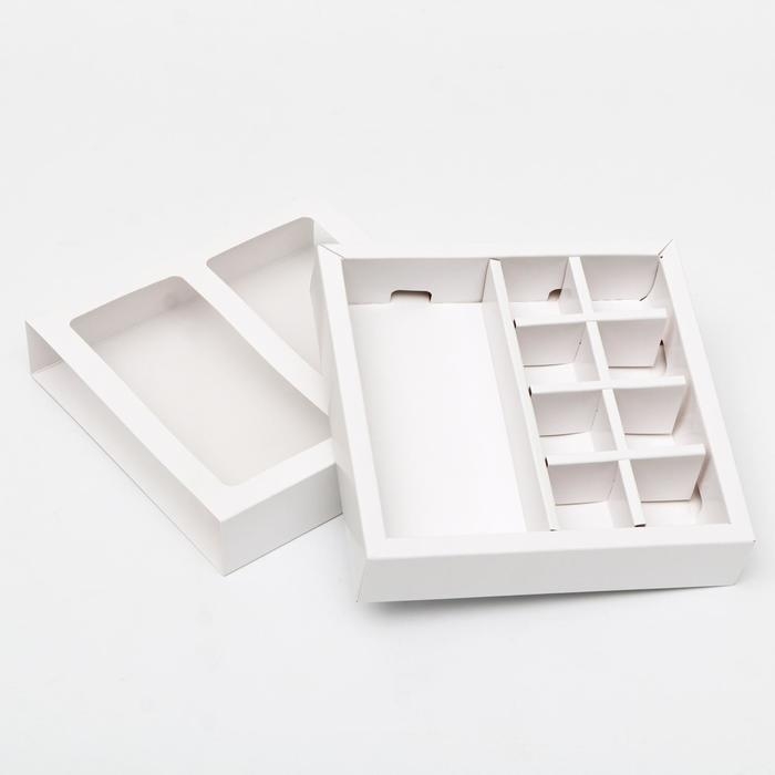 Коробка под 8 конфет + шоколад, с окном, белая, 17 х 5 х 17,5 х 3,7 см Коробка под 8 конфет + шоколад, с окном, белая, 17 х 5 х 17,5 х 3,7 см