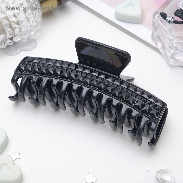 Краб для волос Краб для волос "Ночка" два ряда страз, 11,5 см, чёрный