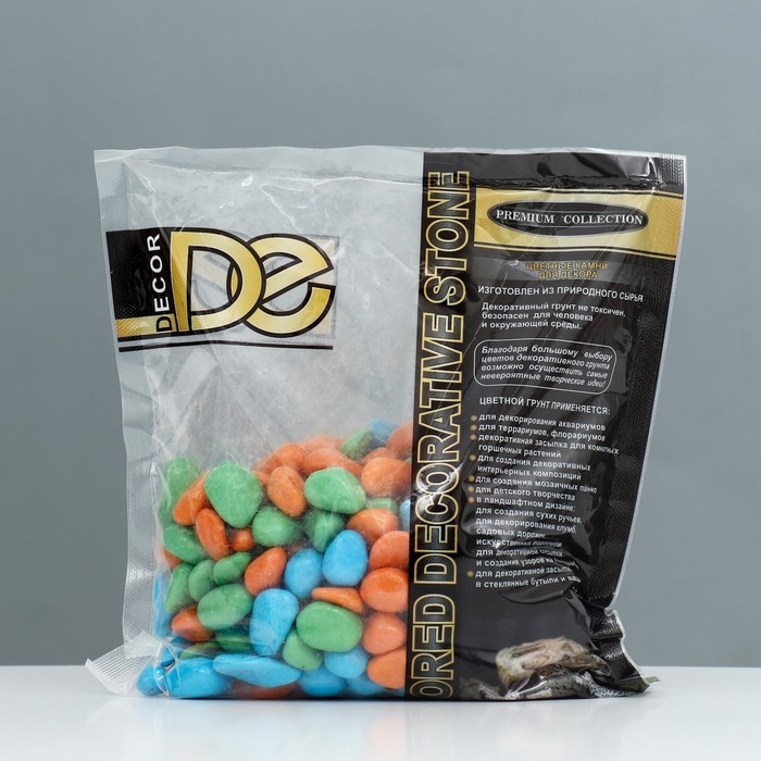 Грунт для аквариума  Грунт для аквариума "Галька цветная, оранжевый-салатовый-голубой" 800г фр 8-12 мм
