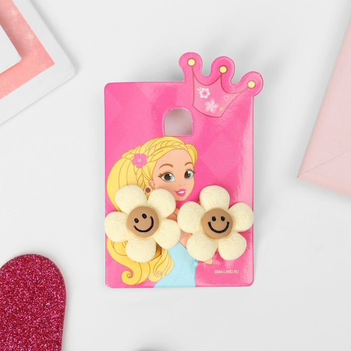 Клипсы детские «Выбражулька» цветок смайл, цвет бежево-коричневый Клипсы детские «Выбражулька» цветок смайл, цвет бежево-коричневый