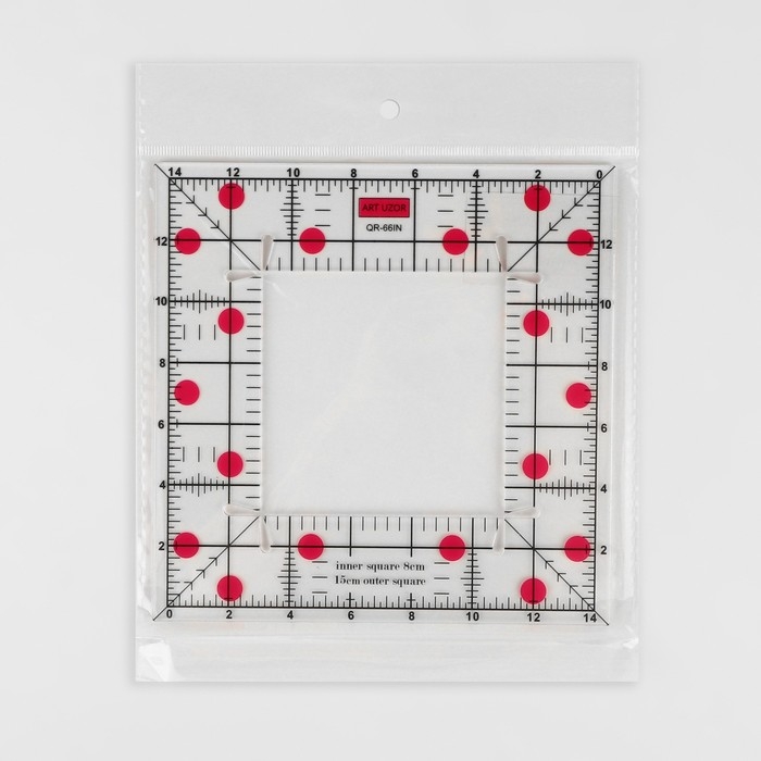 Линейка для квилтинга и пэчворка, с отверстием, 15 × 15 см, толщина 3 мм, цвет прозрачный/розовый