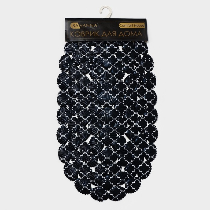 Коврик противоскользящий в ванну на присосках SAVANNA «Марокко», 37×68 см, цвет чёрный Коврик противоскользящий в ванну на присосках SAVANNA «Марокко», 37×68 см, цвет чёрный