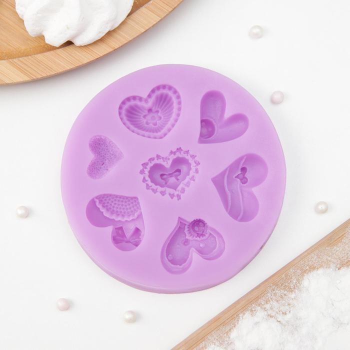 Молд «Сердца ажурные», силикон, 9,5×9,5 см, цвет МИКС Молд «Сердца ажурные», силикон, 9,5×9,5 см, цвет МИКС