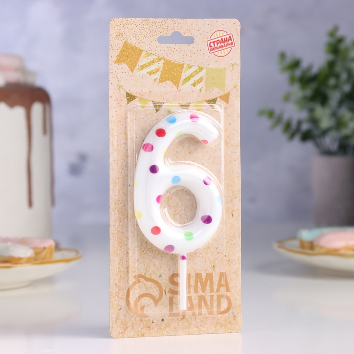 Свеча в торт на день рождения «Конфетти», цифра  Свеча в торт на день рождения «Конфетти», цифра "6" , ГИГАНТ, 9 см