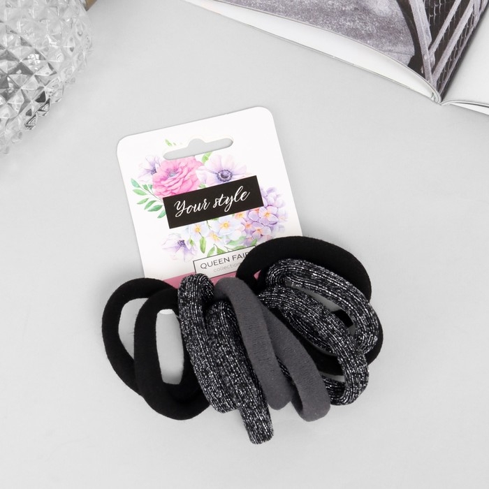 Резинка для волос Резинка для волос "Синди" (набор 10 шт) туман, 4,5 см, серо-чёрный