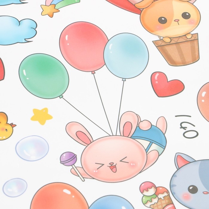 Наклейка пластик интерьерная цветная ростомер  Наклейка пластик интерьерная цветная ростомер "Зверята в облаках" 45x60 см