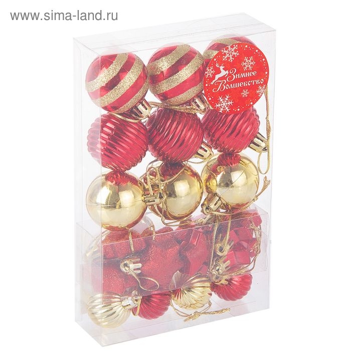 Набор украшений пластик 21 шт Набор украшений пластик 21 шт "Серпантин" красный золото
