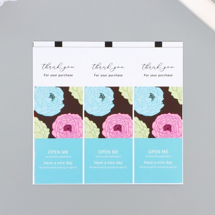 Наклейка бумага благодарность Наклейка бумага благодарность "Пионы" набор 50 шт 9х3 см
