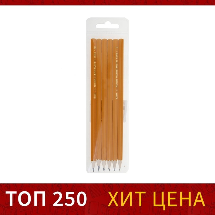 Набор карандашей чернографитных разной твердости 6 штук Koh-I-Noor 1696, 2H-2B Набор карандашей чернографитных разной твердости 6 штук Koh-I-Noor 1696, 2H-2B