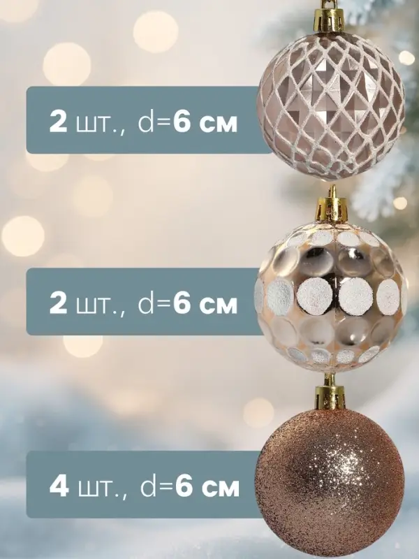 Ёлочные игрушки &laquo;Мелодия&raquo; ассорти люкс, шары новогодние, d=6 см, набор 24 шт., бело-золотой