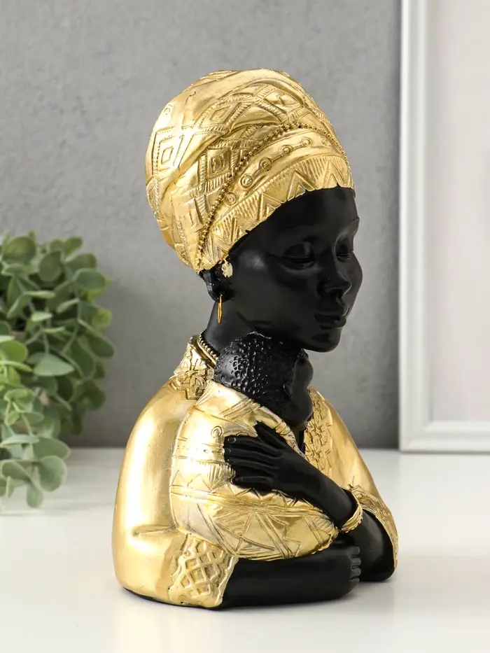 Бюст полистоун "Африка - мать и дитя" чёрный с золотом 12,5х10х21,5 см Бюст полистоун "Африка - мать и дитя" чёрный с золотом 12,5х10х21,5 см