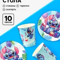 Посуда одноразовая бумажная на 10 персон: стаканы, тарелки, скатерть