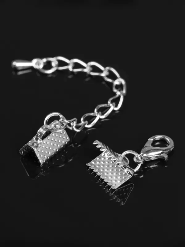 Зажим для ленты (пара) QF, 10 мм, металл, с цепочкой удлинителем, цвет серебро