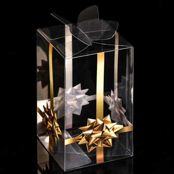 Складная прозрачная коробка из PVC, для упаковки подарков, «Золотой бантик», 6×6×10 см Складная прозрачная коробка из PVC, для упаковки подарков, «Золотой бантик», 6×6×10 см